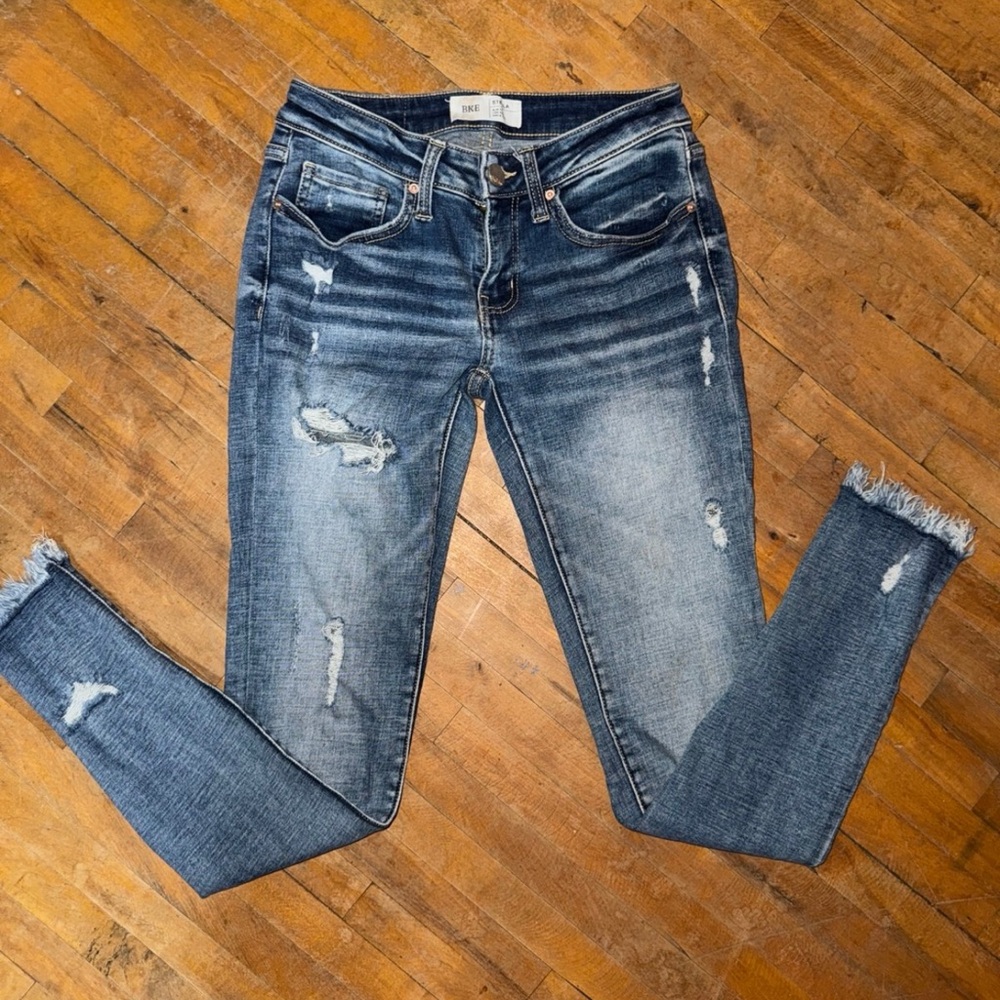 BKE Women's Distressed Skinny Jeans - Blue
